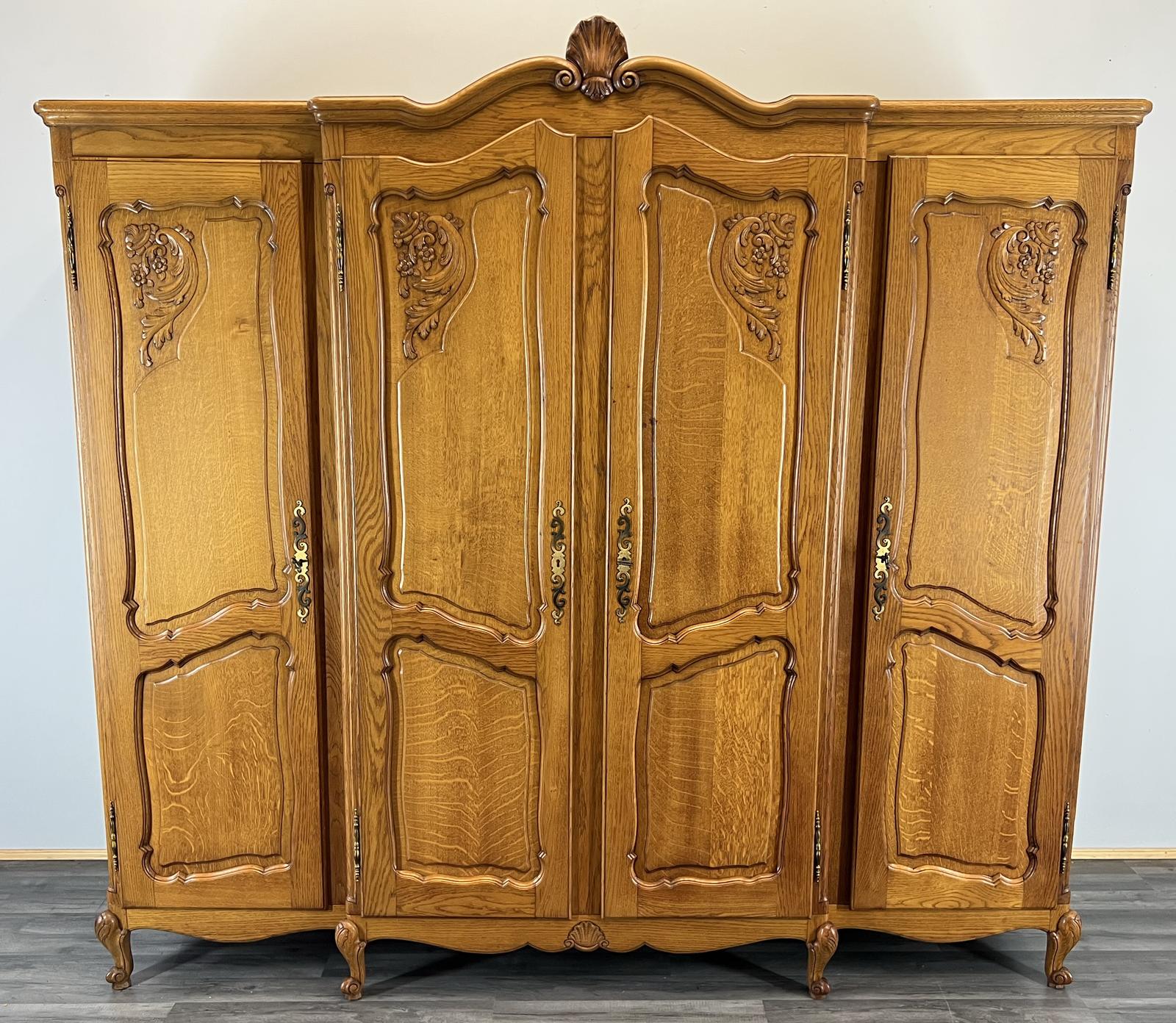 Wardrobe French Vintage Oak 4 Door Armoire  Retro Closet (1 of 8)