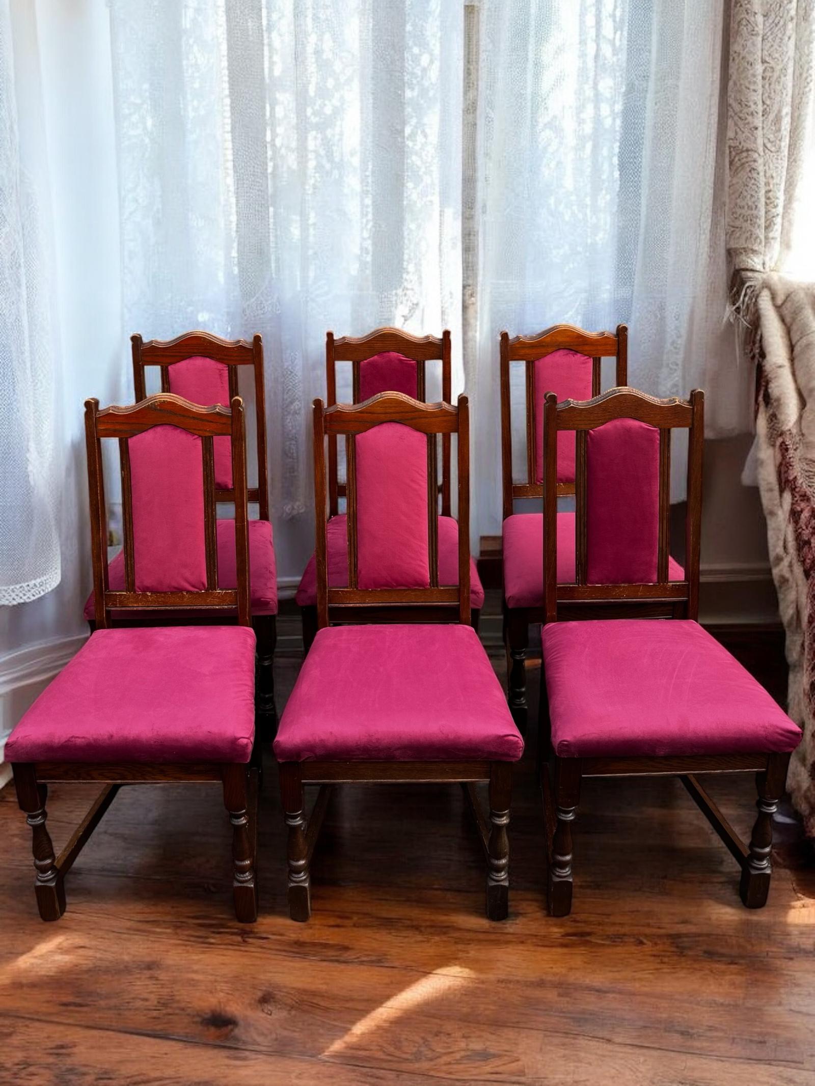 Vintage Old Charm Wood Bros Oak Dining Chairs / Solid Oak Wooden Frames / Set of 6 c.1970 (1 of 10)