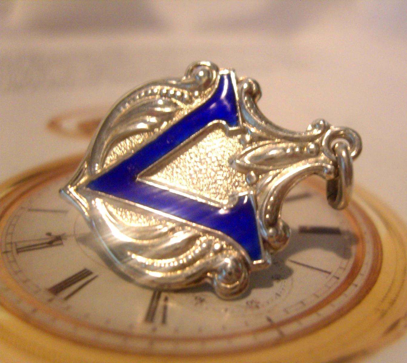 Pocket Watch Chain Fob Silver WW2 V For Victory Blue Enamel Chunky Fob (1 of 8)