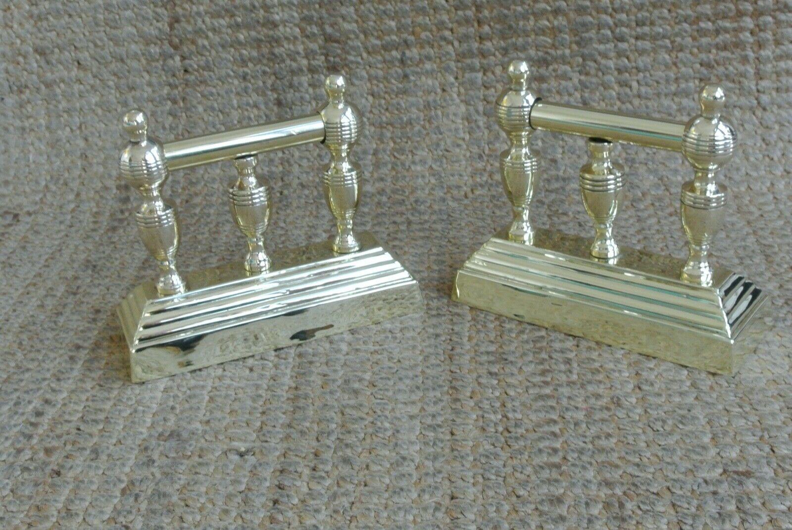 Pair of Victorian Brass Fire-Dogs Fire Irons Rest Andirons for Fireplace c.1890 (1 of 7)