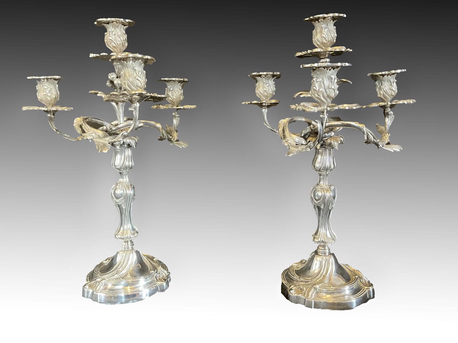 A High Quality Pair of Silver Plated Four Flame Candelabras (1 of 17)