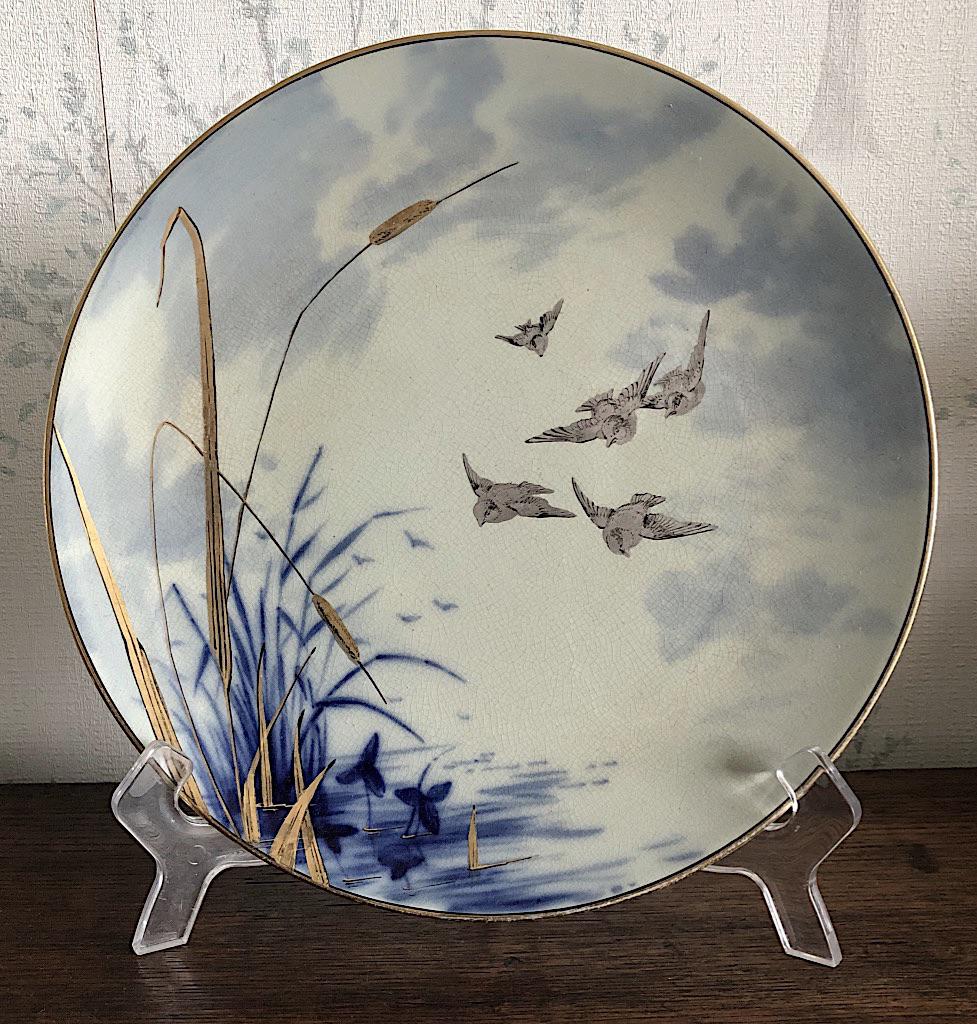 Pinder Bourne Wetland Scene Display Plate c1880 (1 of 4)