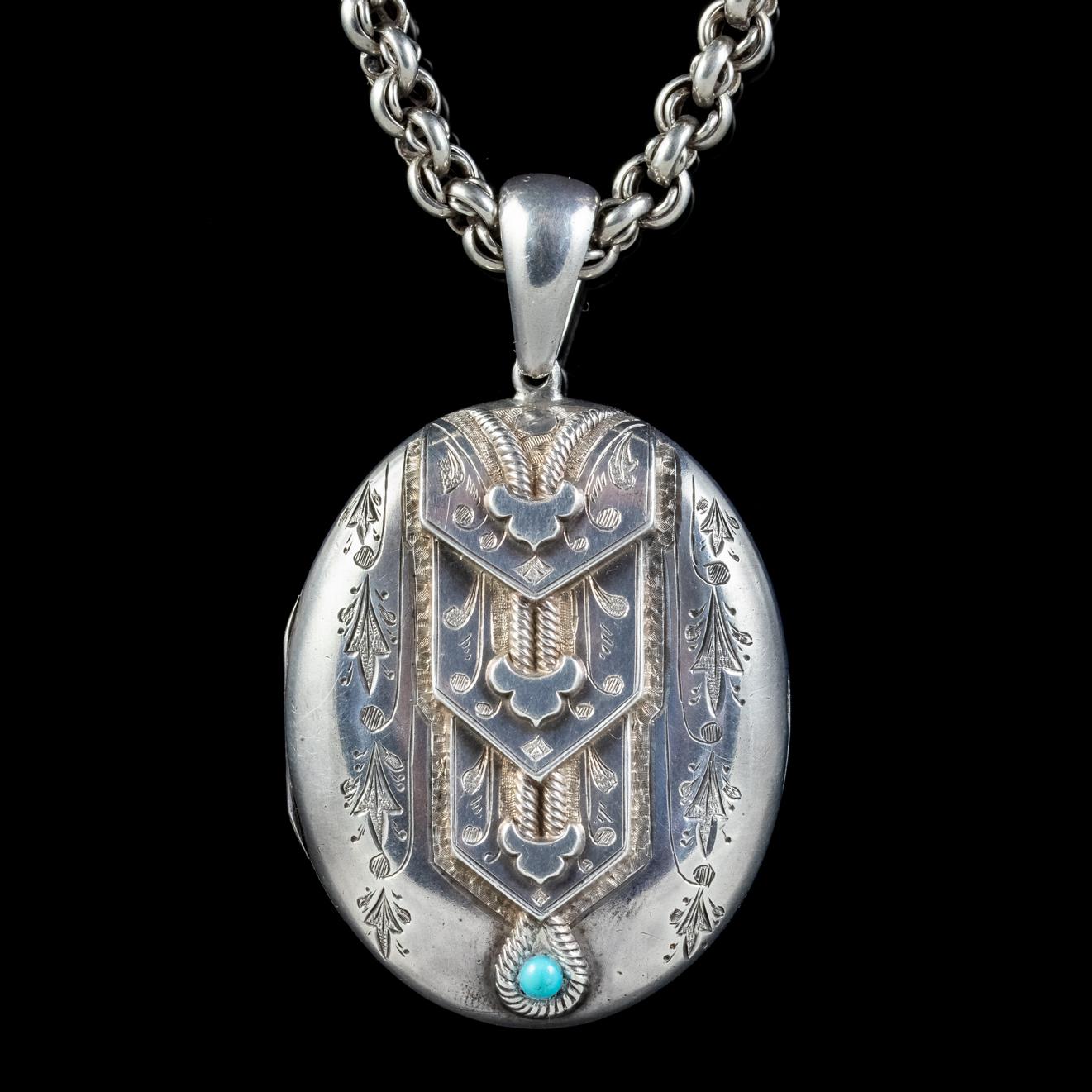 Antique Victorian Silver Turquoise Locket Necklace c.1880 (1 of 8) Antique Victorian Silver Turquoise Locket Necklace c.1880 (1 of 8)
