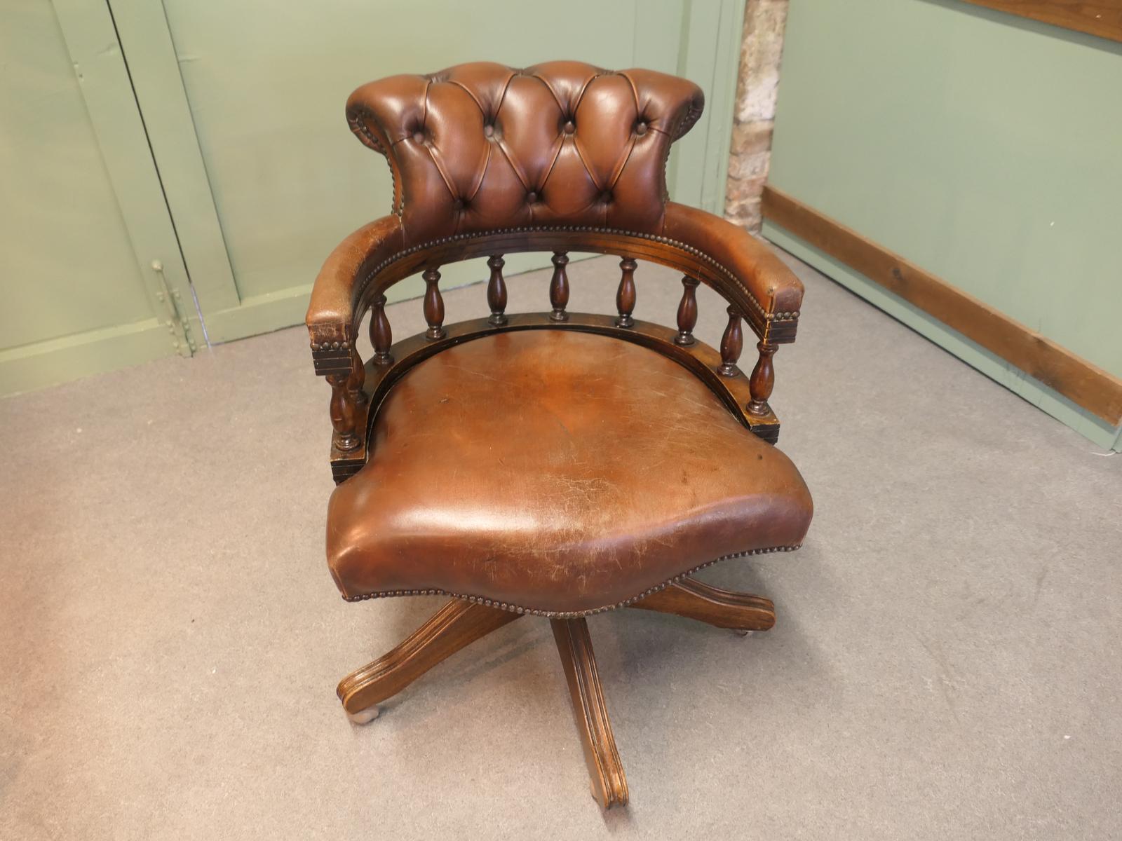 A Leather Hide Swivelling Desk Chair or Captains Chair (1 of 6) A Leather Hide Swivelling Desk Chair or Captains Chair (1 of 6)