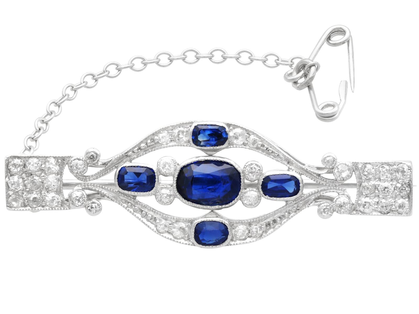 Antique 1.50ct Sapphire, 0.60ct Diamond & Platinum Brooch c.1910 (1 of 9)