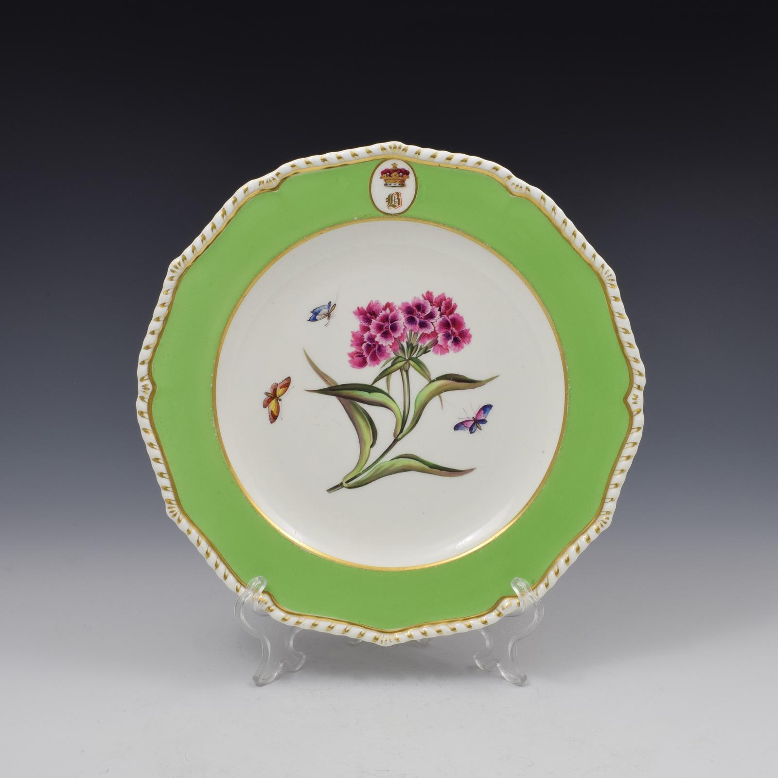 Georgian Bloor Derby Porcelain Marquess Armorial Botanical Dessert Plate Sweet William (1 of 4)