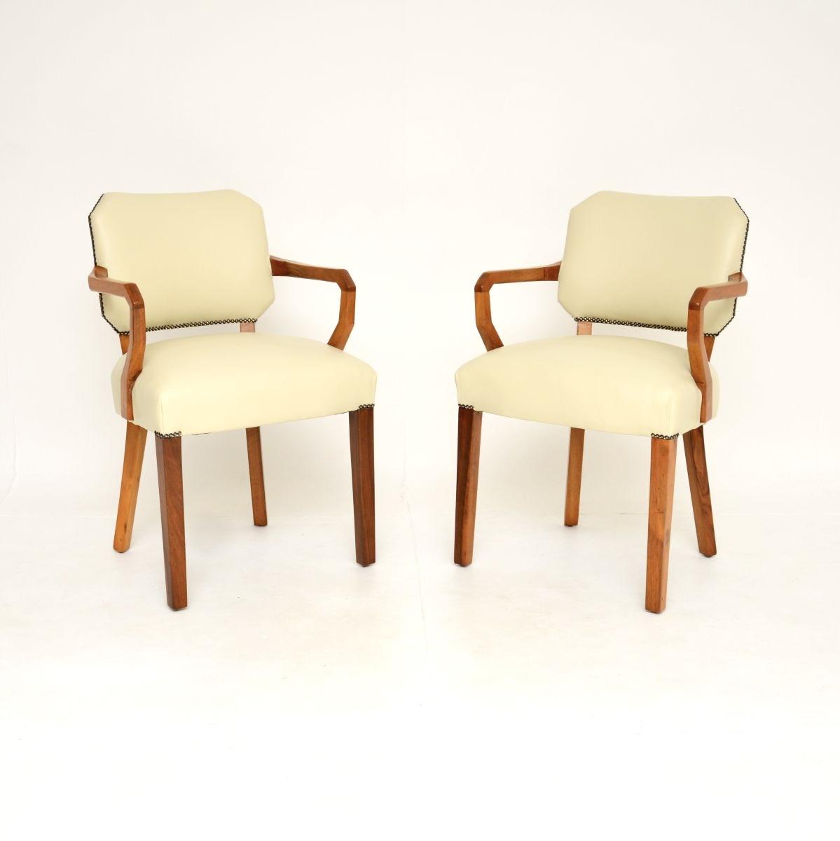 Pair of Art Deco Walnut and Leather Carver Armchairs (1 of 9)