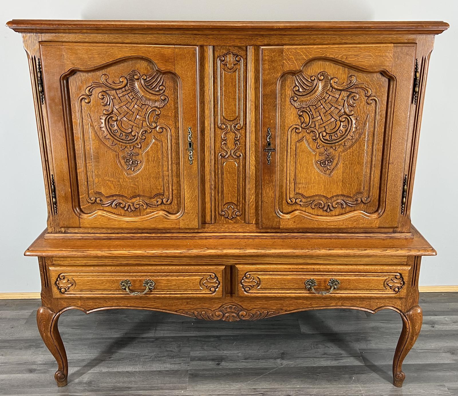 Cabinet Vintage French Style Oak Carved Sideboard with Drawers (1 of 13)