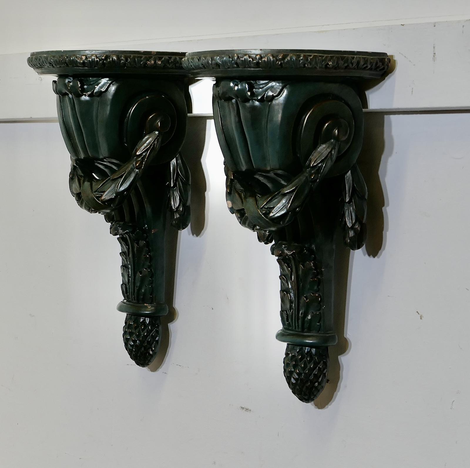 Pair of 19th Century Green Wall Brackets (1 of 6)