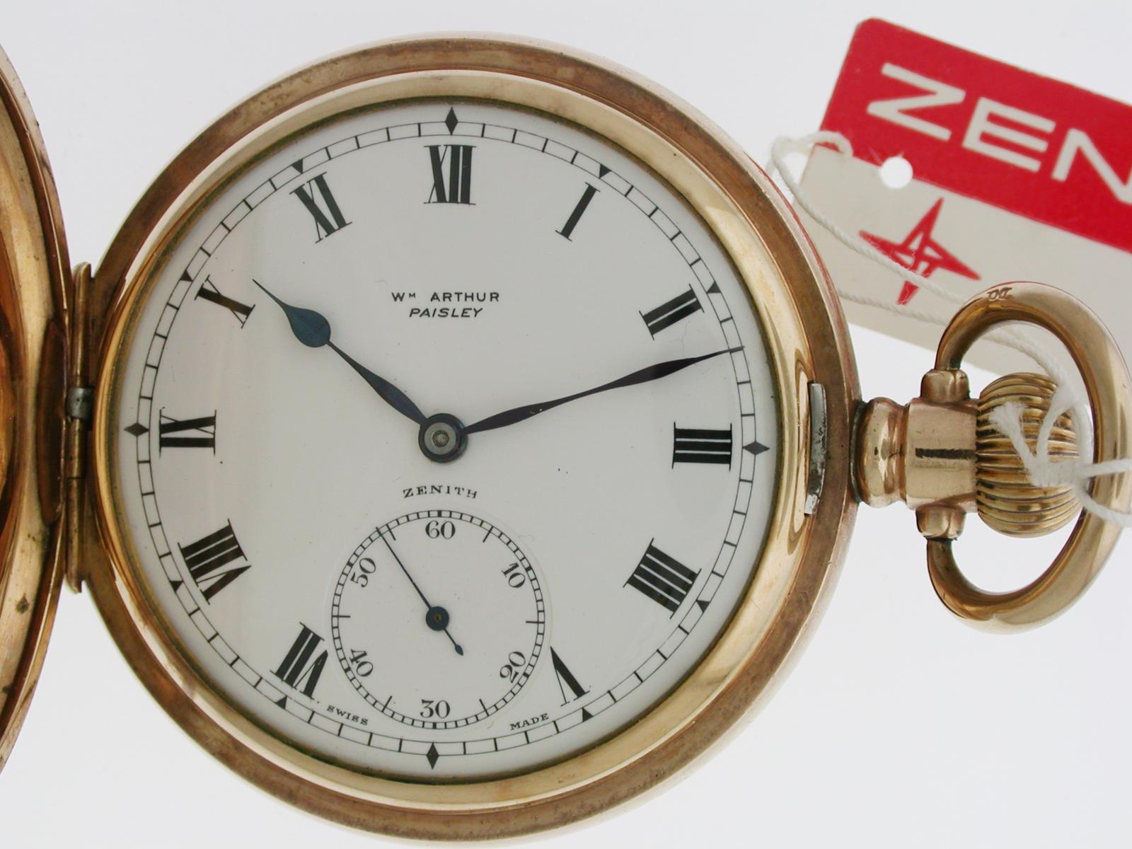 Pocket Watch Zenith Gilt F/H With Original Tag Swiss 1915 (1 of 7) Pocket Watch Zenith Gilt F/H With Original Tag Swiss 1915 (1 of 7)