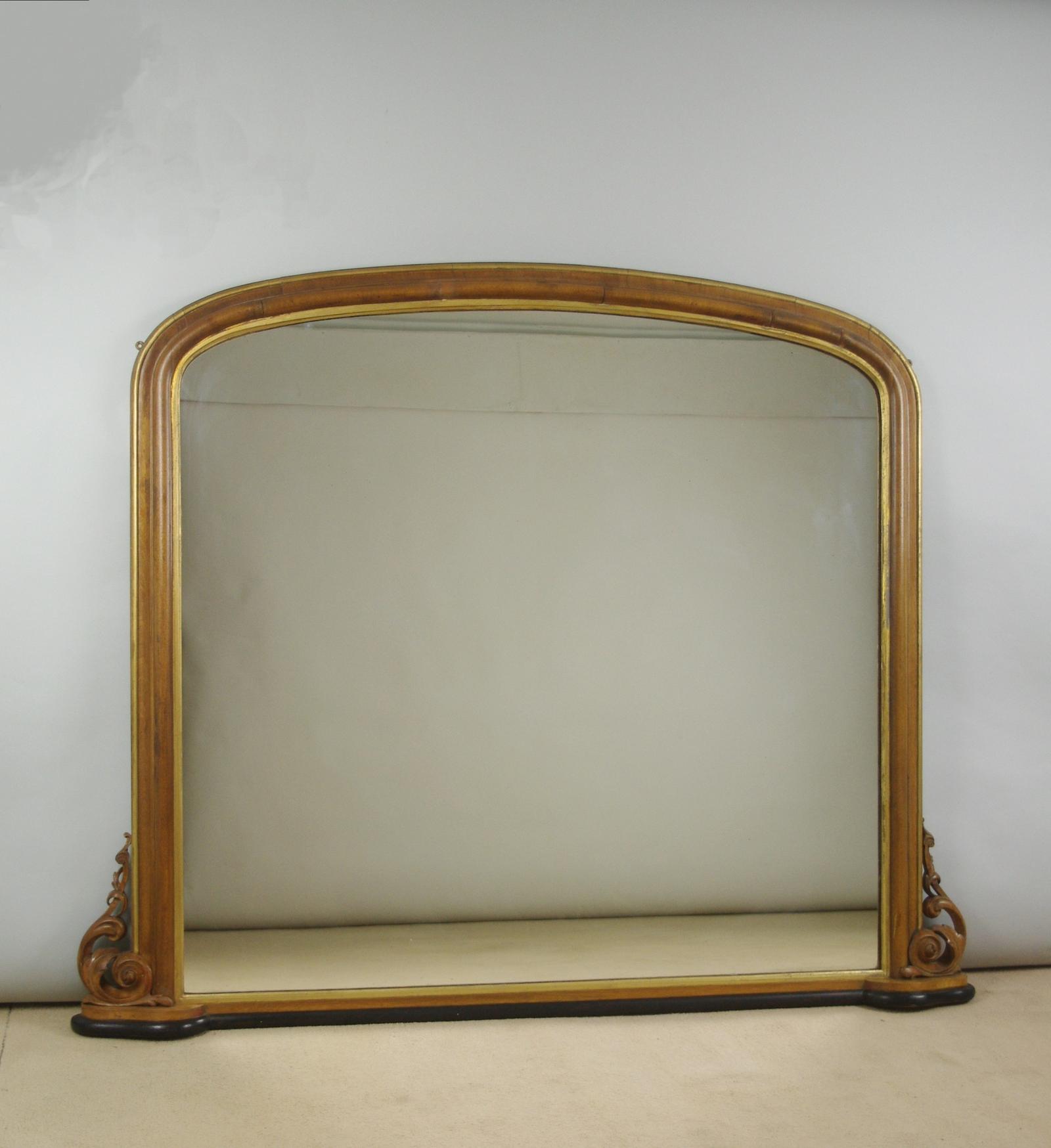 Large Victorian Oak & Gilt Arch Top Overmantle Mirror (1 of 14)