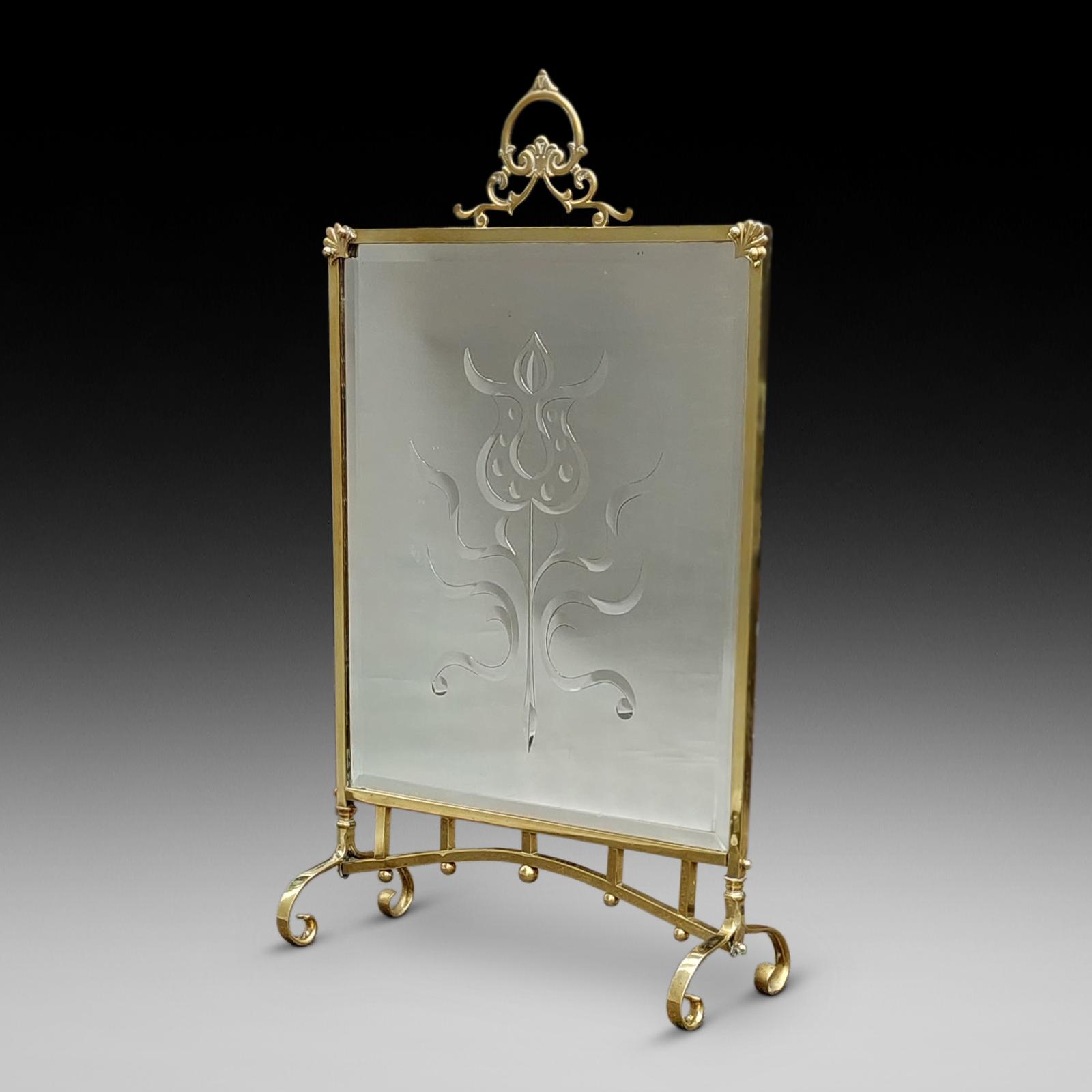 Art Nouveau Brass Framed Fire Screen (1 of 8)