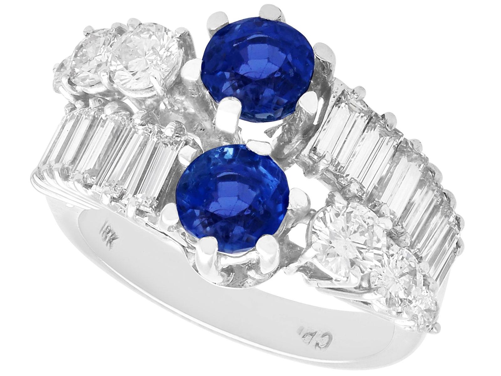 Vintage 1.38ct Sapphire & 2.55ct Diamond. 18ct White Gold Cocktail Ring c.1950 (1 of 10)