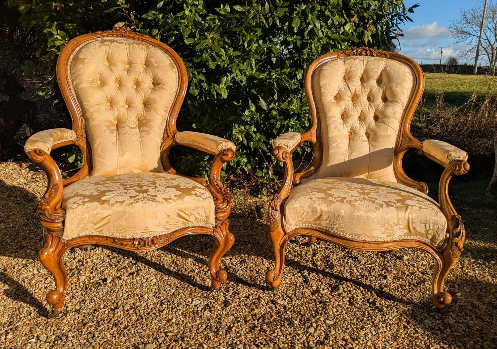 Super Pair of Spoonback Walnut Armchairs Mid Victorian (1 of 9)