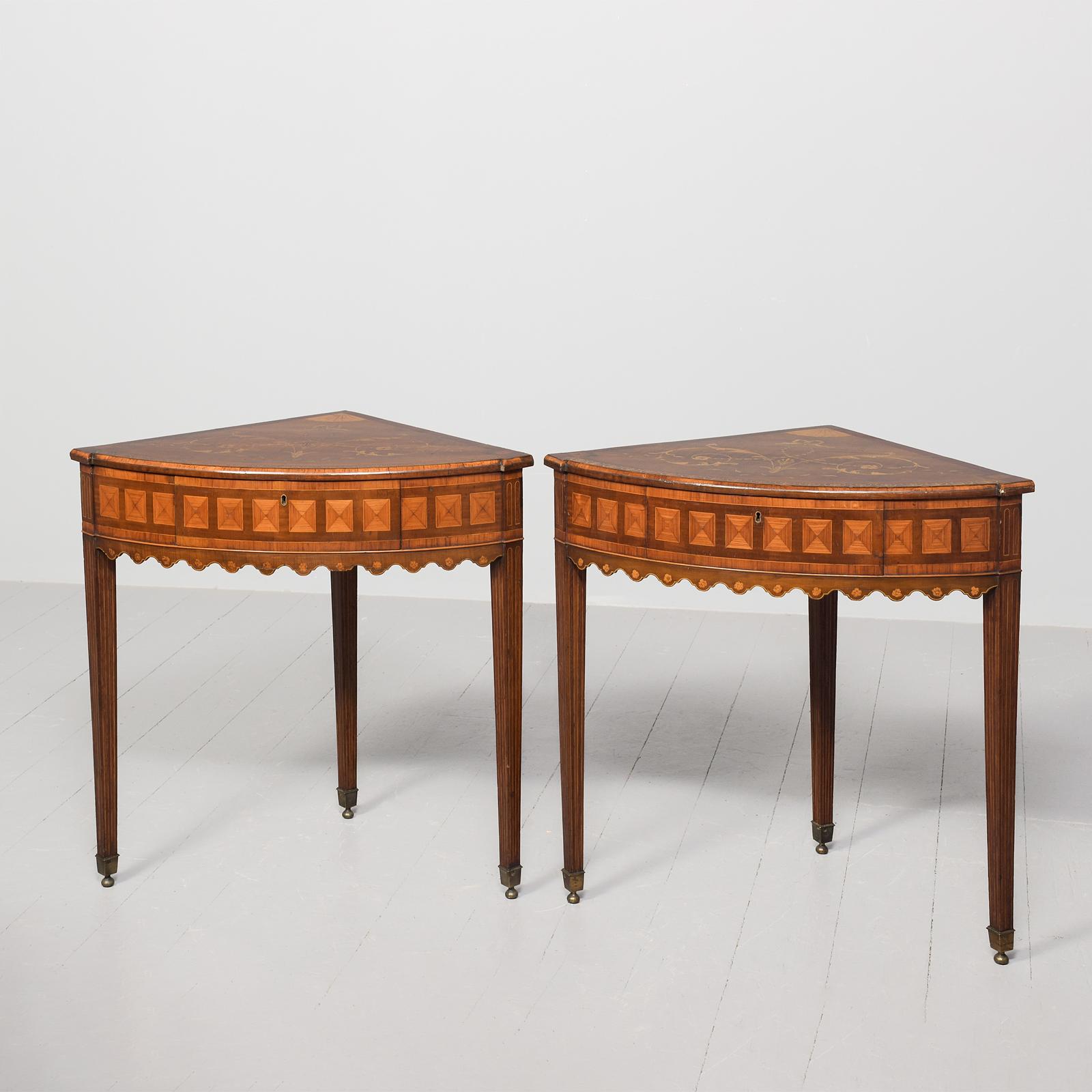 A Pair of Mahogany, Satinwood, Fruitwood and Marquetry Corner Tables (1 of 14) A Pair of Mahogany, Satinwood, Fruitwood and Marquetry Corner Tables (1 of 14)