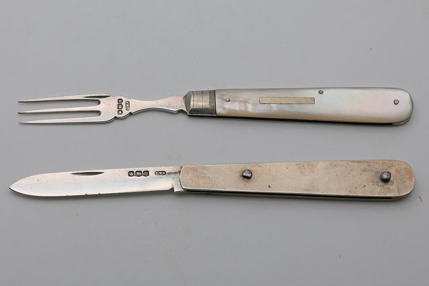 Rare Silver and Mother of Pearl Folding Knife and Fork (1 of 3) Rare Silver and Mother of Pearl Folding Knife and Fork (1 of 3)