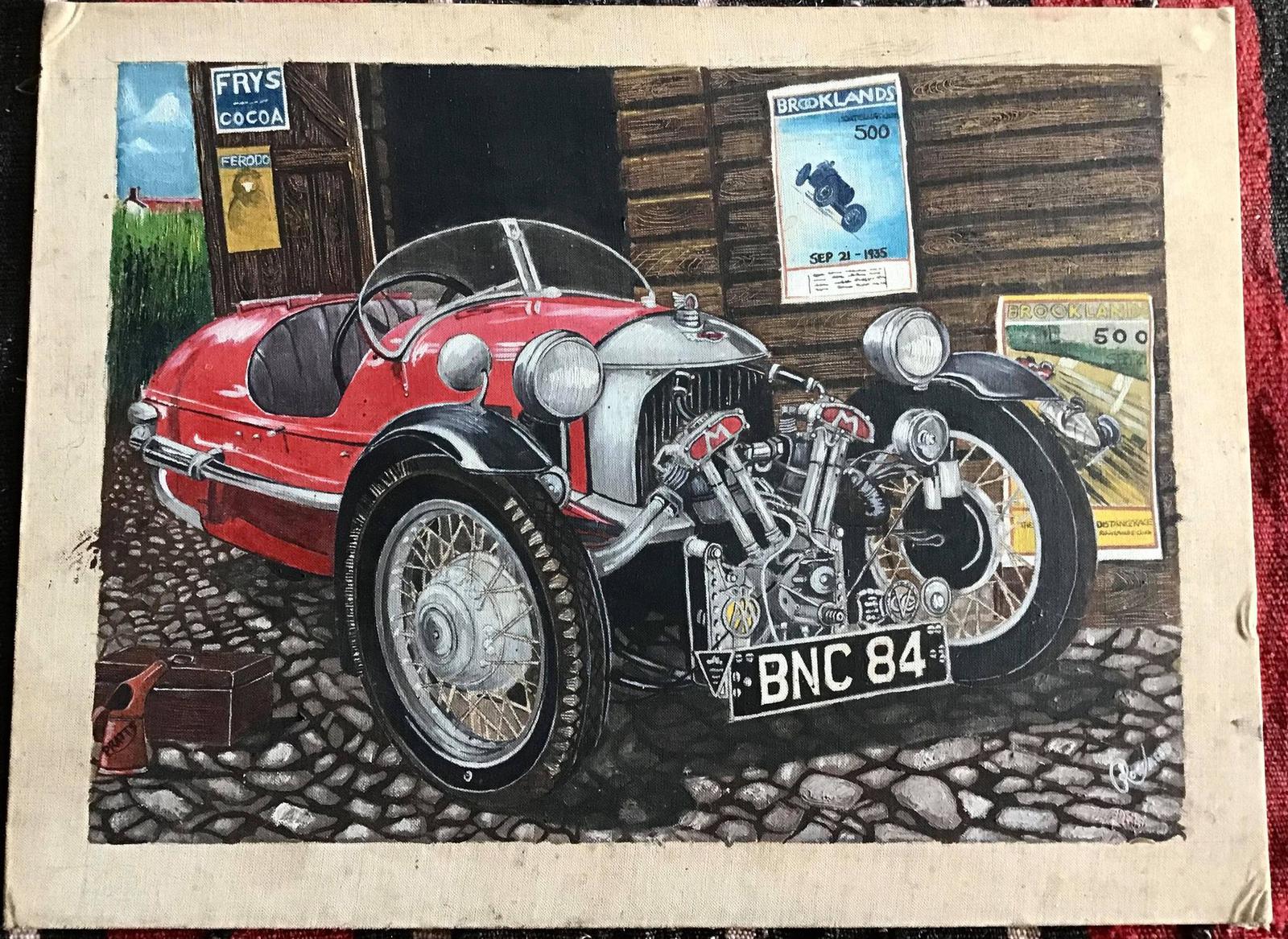 Signed Painting of a Morgan Three Wheeler Circa 1960's (1 of 3) Signed Painting of a Morgan Three Wheeler Circa 1960's (1 of 3)