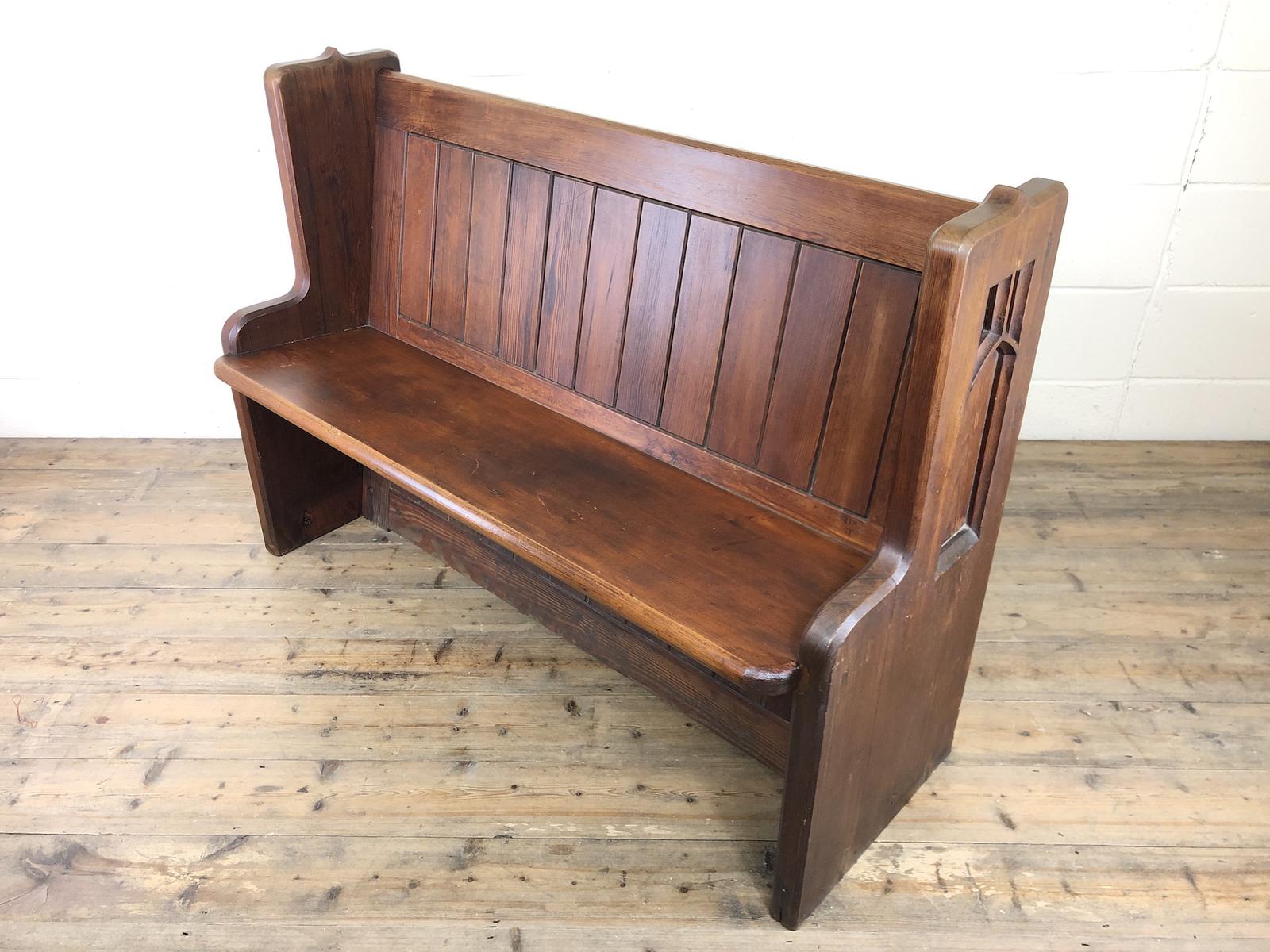 Antique Pitch Pine Church Pew with Decorative Sides (1 of 11) Antique Pitch Pine Church Pew with Decorative Sides (1 of 11)