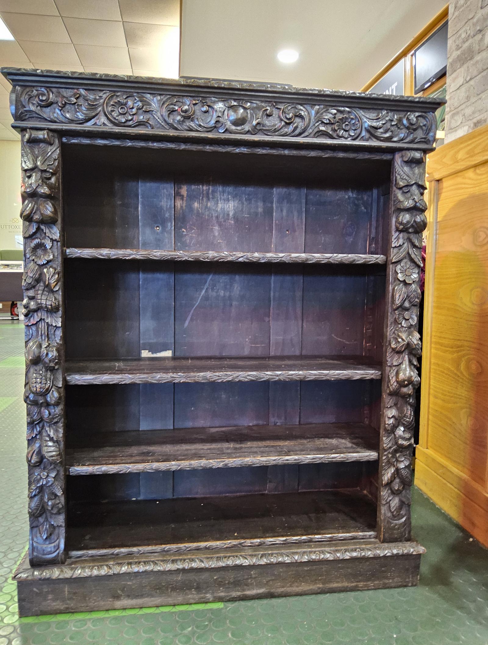 Victorian  Carved Oak Open Bookcase (1 of 10)
