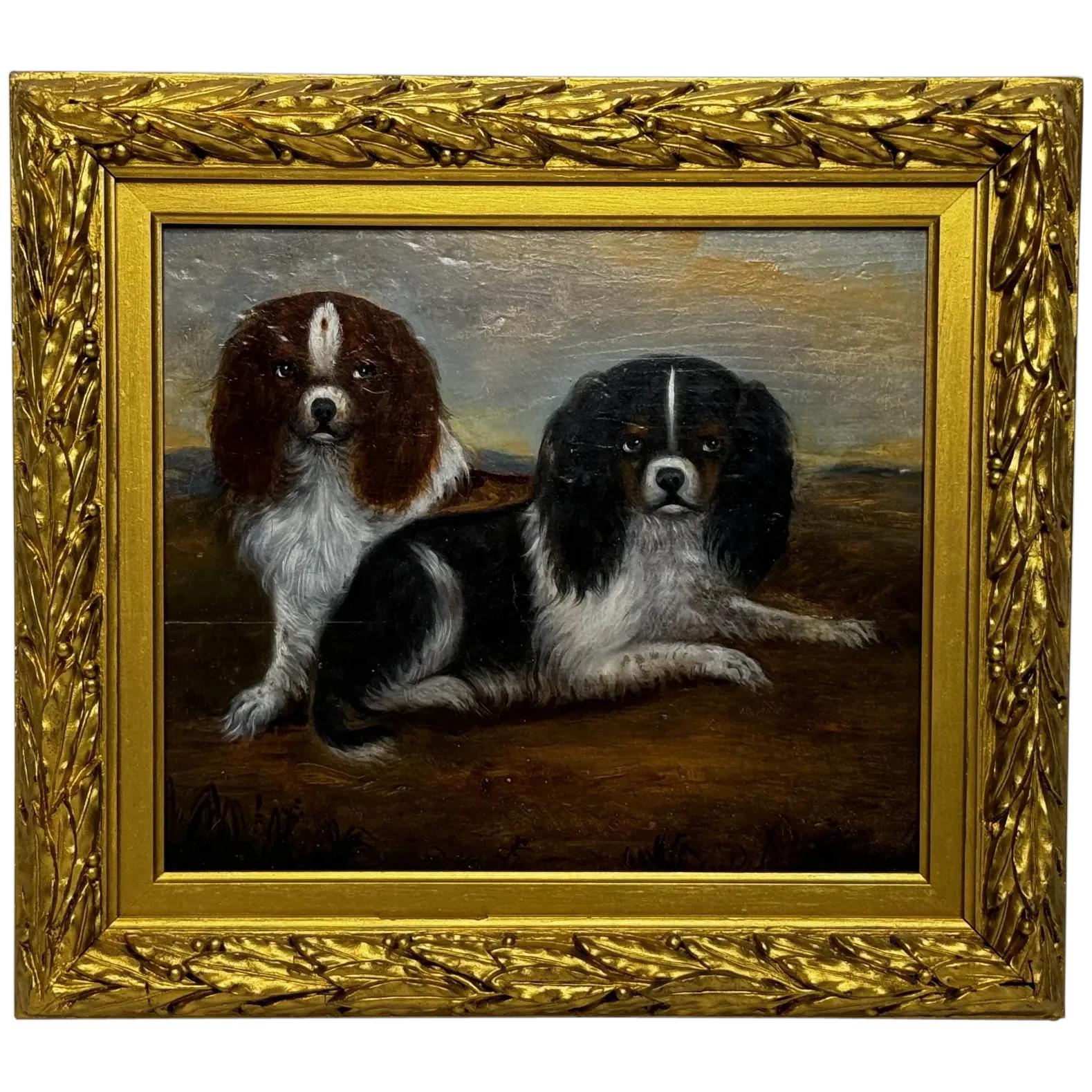 19th Century Oil Painting Animal Portrait of King Charles Spaniel Dogs (1 of 50)
