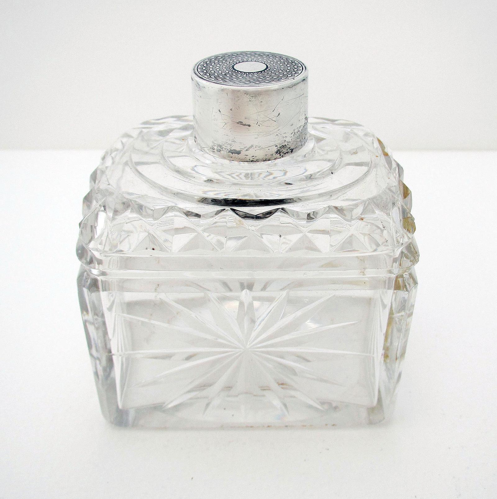 Heavy Cubiod Antique Cut Glass Silver Plated Lid Perfume Scent Cologne Bottle (1 of 5) Heavy Cubiod Antique Cut Glass Silver Plated Lid Perfume Scent Cologne Bottle (1 of 5)