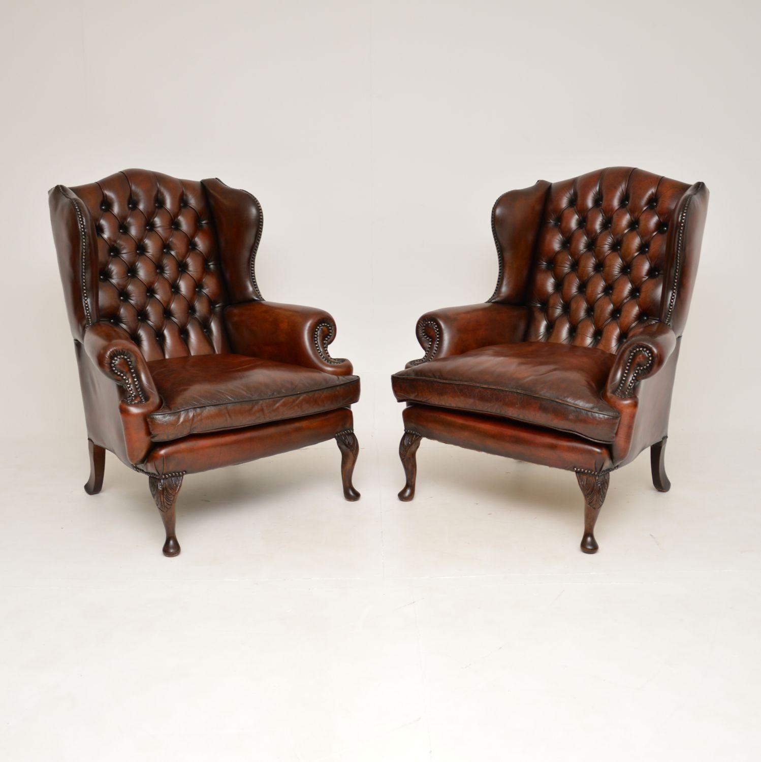Pair of Leather Wing Back Armchairs (1 of 8) Pair of Leather Wing Back Armchairs (1 of 8)