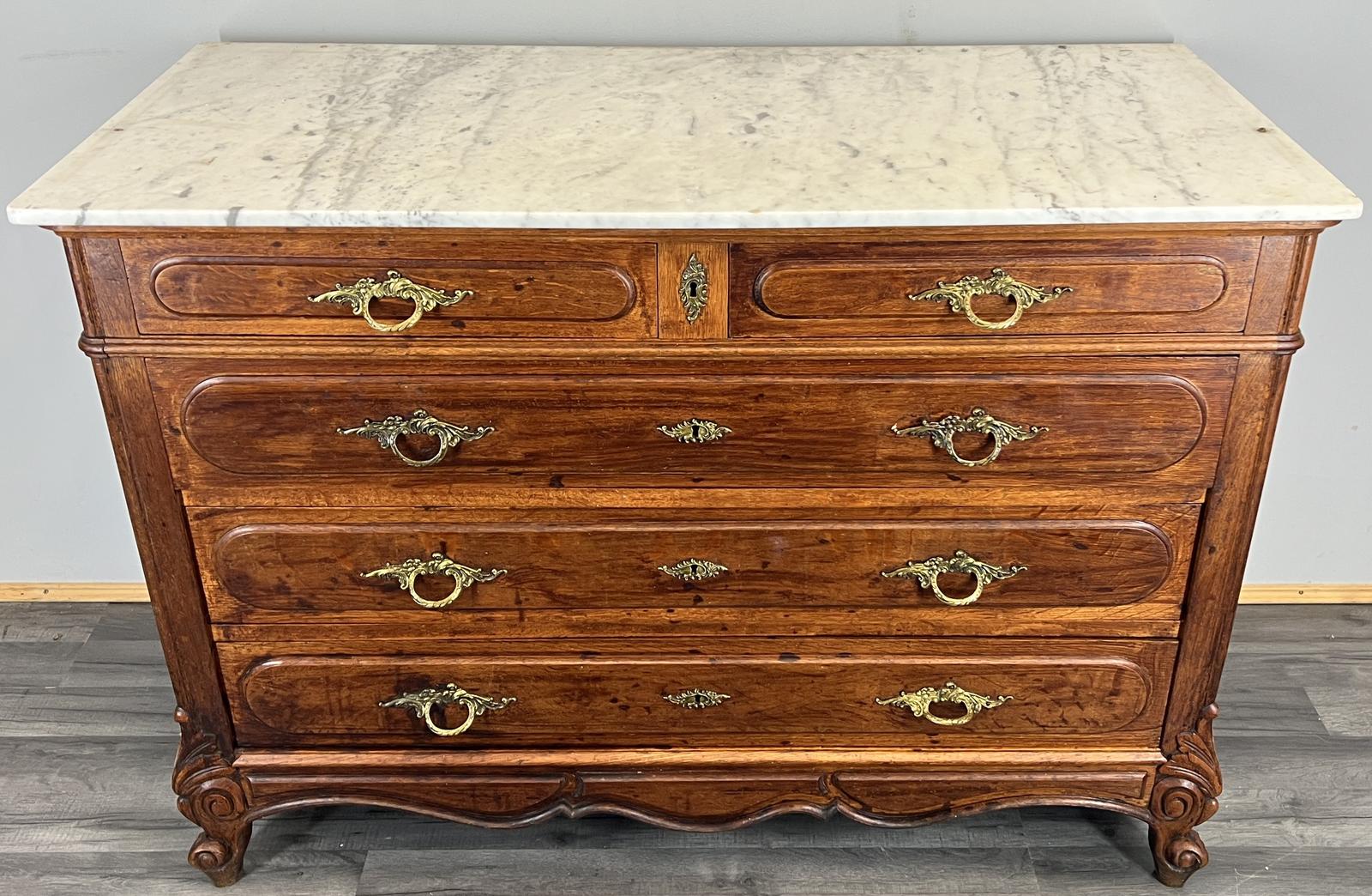 Chest of Drawers Antique French Style Marble Top 5 Drawers Cabinet (1 of 15)