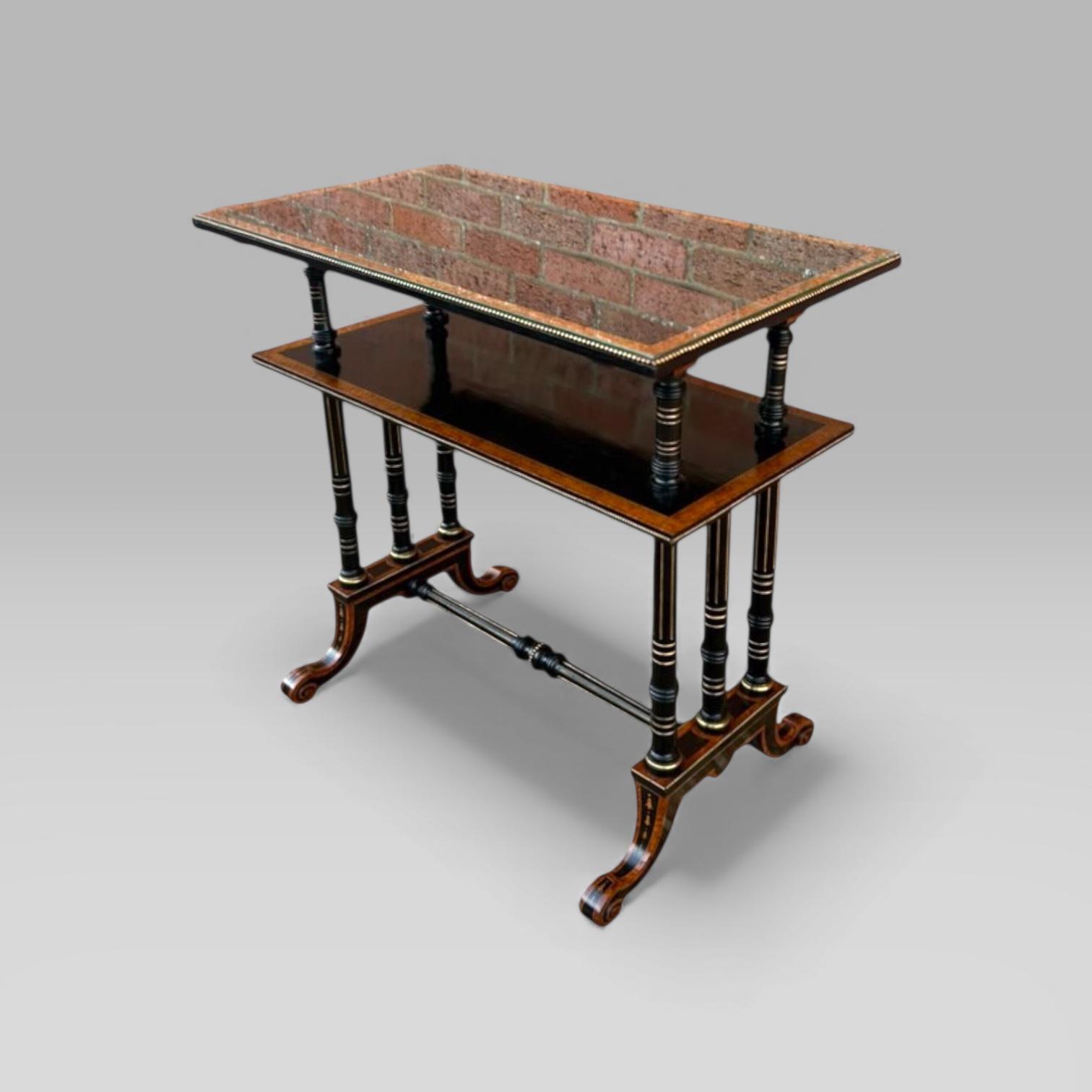 Victorian Aesthetic Movement Amboyna Ebonised & Brass Dumbwaiter Two Tier Table (1 of 9) Victorian Aesthetic Movement Amboyna Ebonised & Brass Dumbwaiter Two Tier Table (1 of 9)