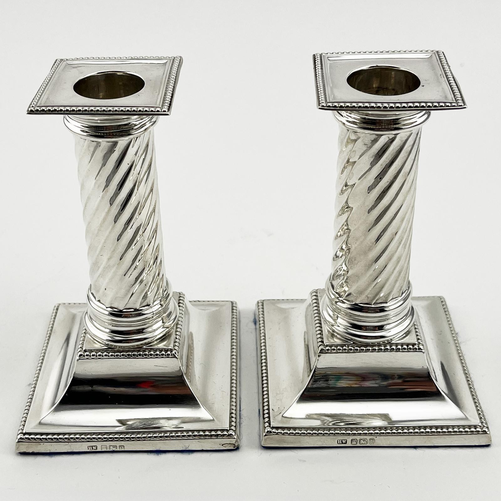Stylish Pair of Edwardian Sterling Silver Candlesticks (1 of 5)