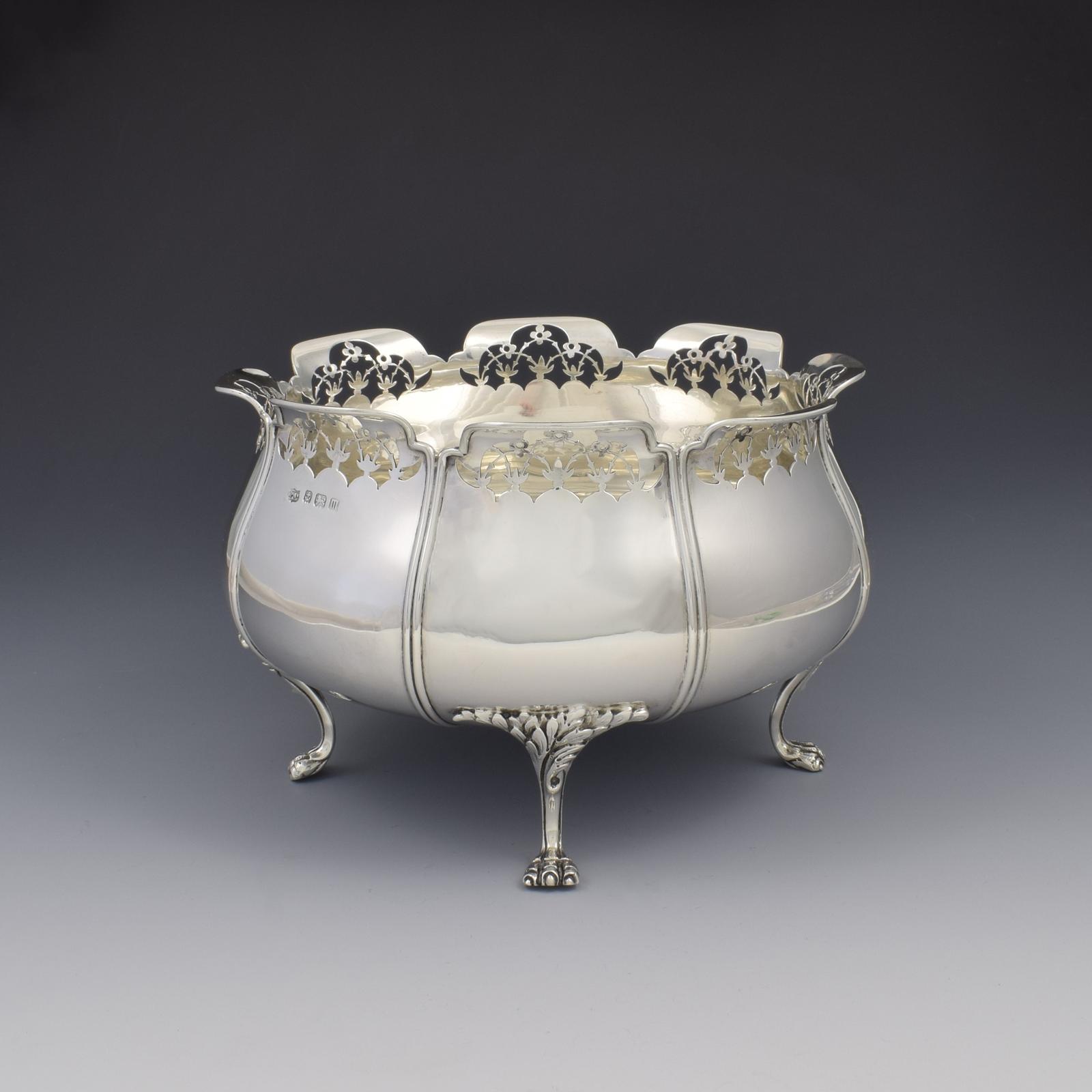 Fine Large Art Nouveau Silver Table Bowl Pierced Rim Lion Paw Feet (1 of 13)