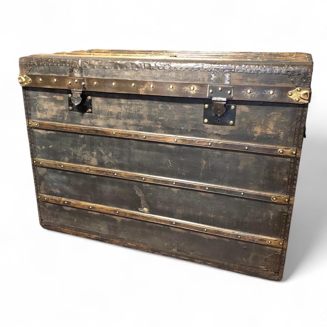 Antique French Large Black Steamer Trunk 1910s (1 of 17)