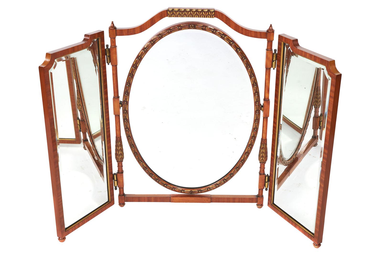 Fine Sheraton Revival Satinwood & Gilt Carved Triptych Mirror (1 of 4) Fine Sheraton Revival Satinwood & Gilt Carved Triptych Mirror (1 of 4)