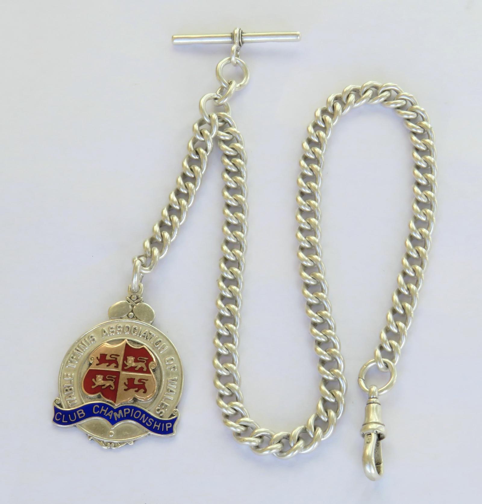 Victorian Silver Pocket Watch Chain and Table Tennis Fob (1 of 3)
