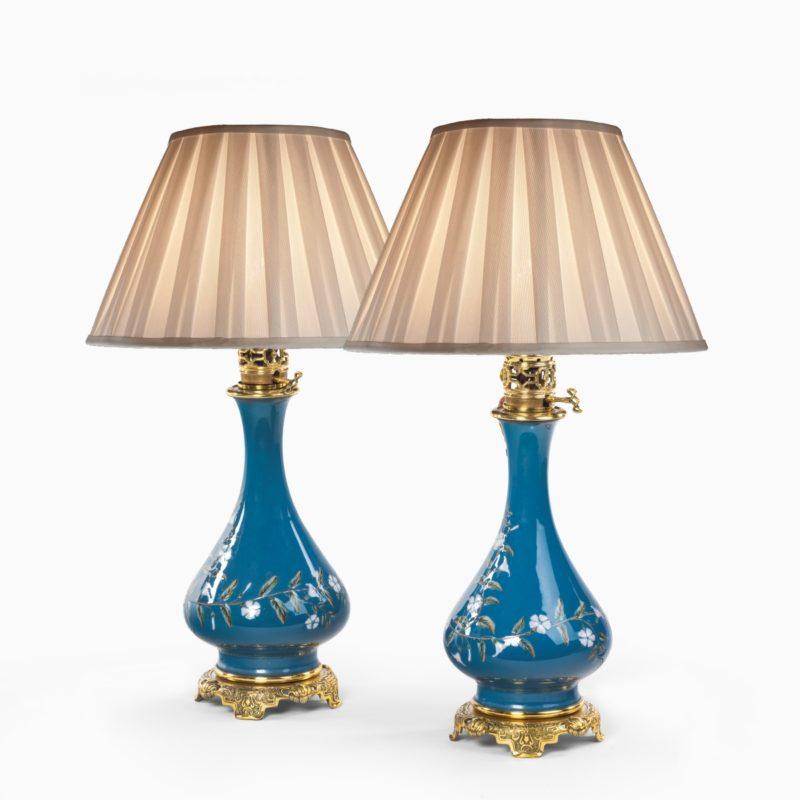 Pair of French Pate-sur-pate Ceramic Oil Lamps (1 of 5) Pair of French Pate-sur-pate Ceramic Oil Lamps (1 of 5)