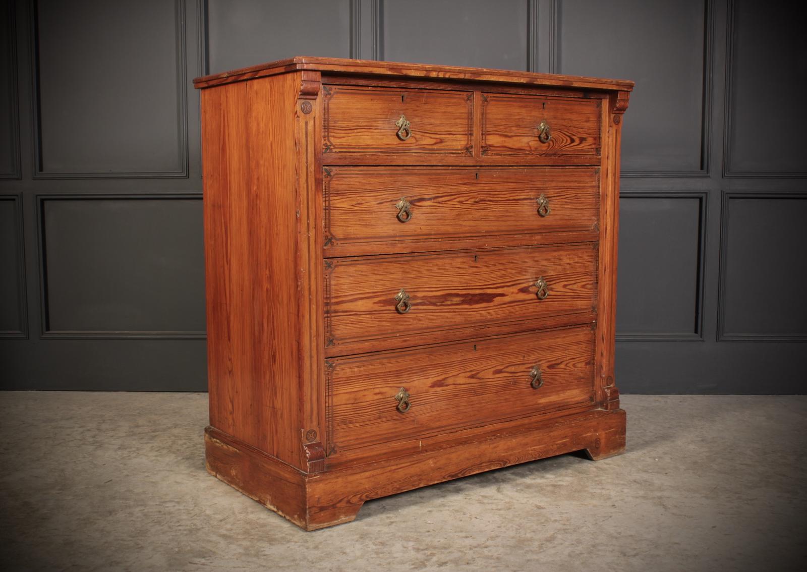 Victorian Stencilled Pitch Pine Chest Of Drawers (1 of 7) Victorian Stencilled Pitch Pine Chest Of Drawers (1 of 7)