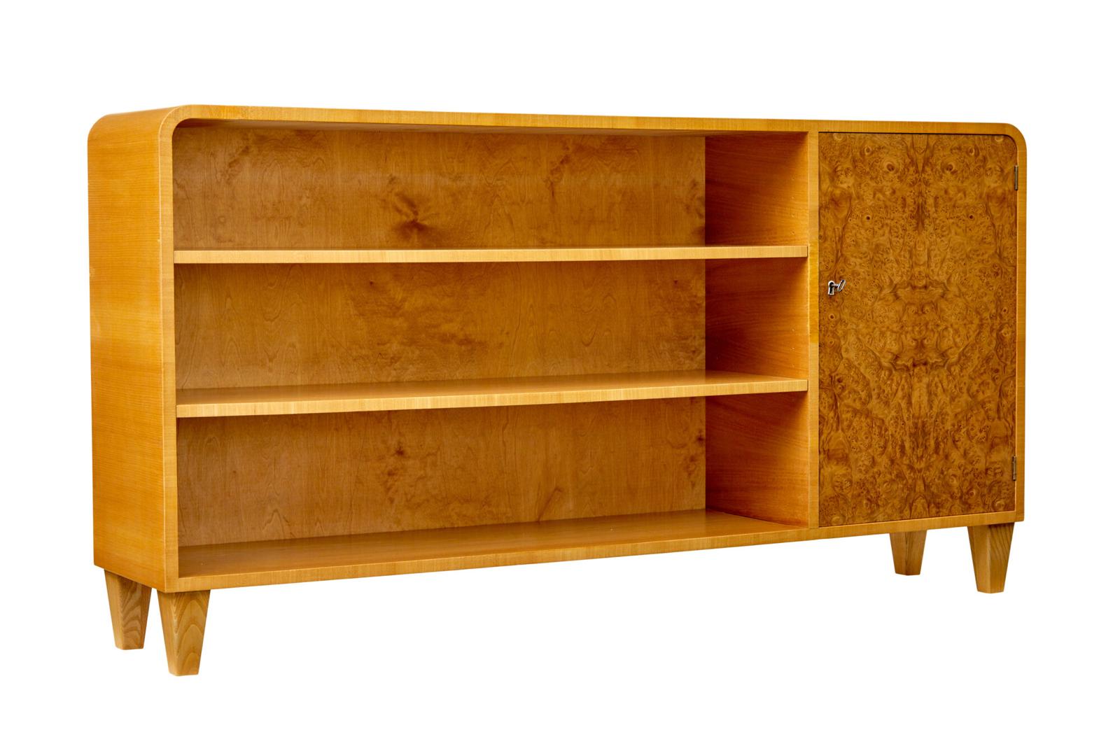Scandinavian Elm & Burr Low Open Bookcase (1 of 8)