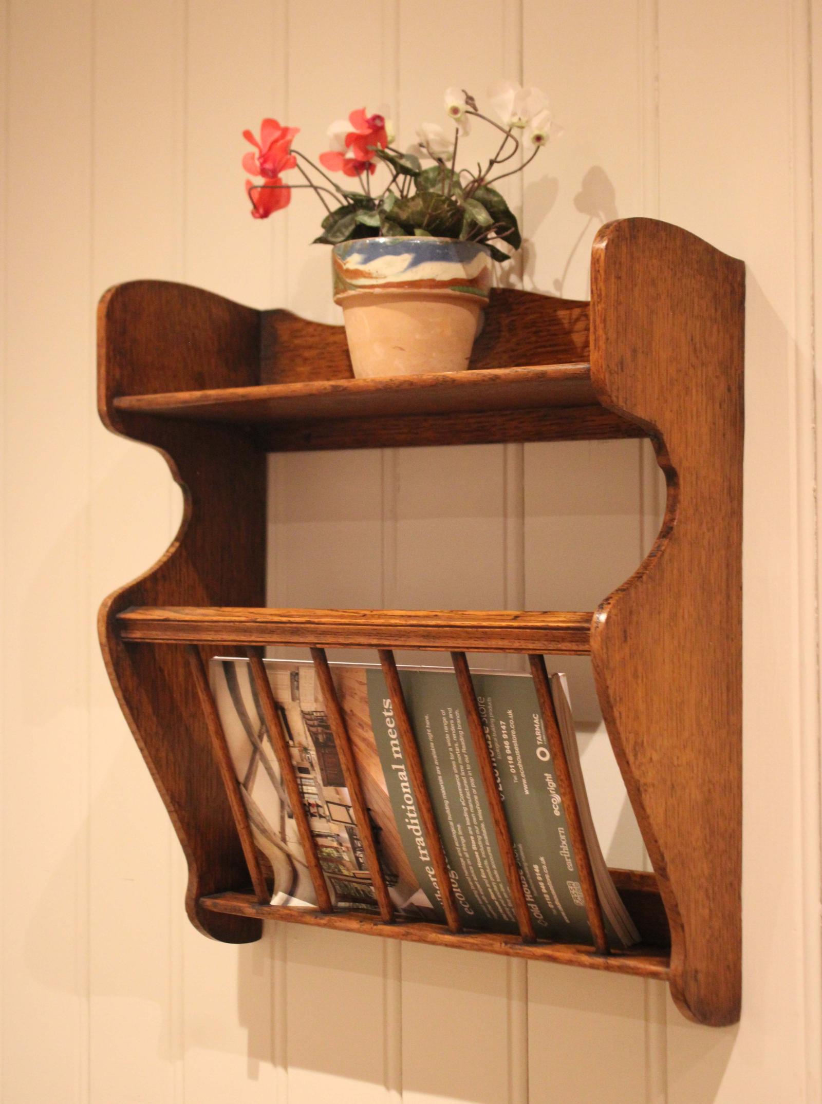 Arts & Crafts Oak Wall Shelf with Magazine Rack (1 of 11) Arts & Crafts Oak Wall Shelf with Magazine Rack (1 of 11)