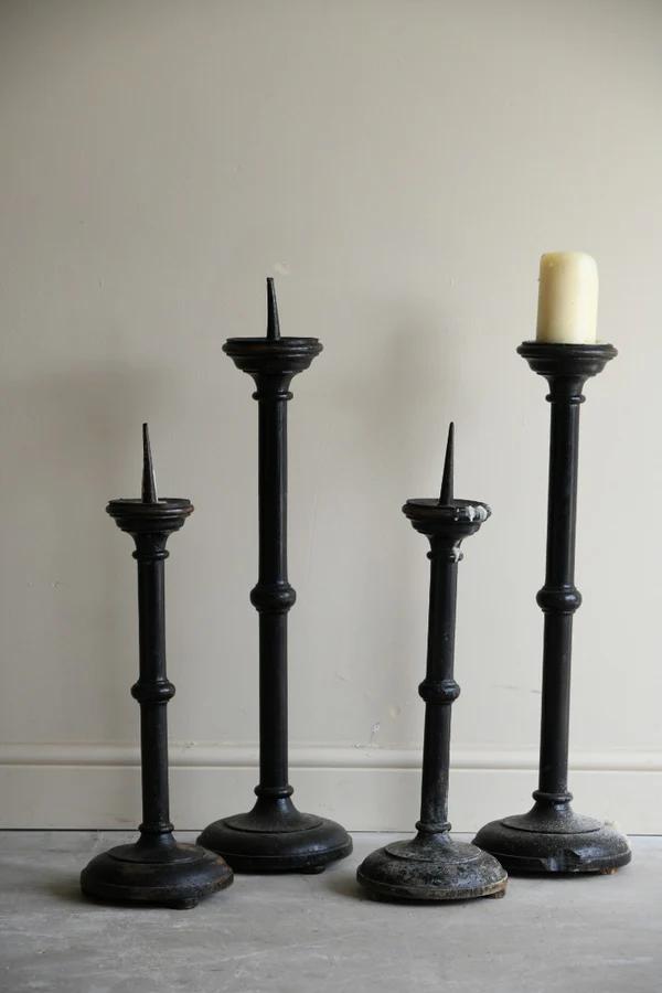 4 Ebonised Pricket Candle Sticks (1 of 9)