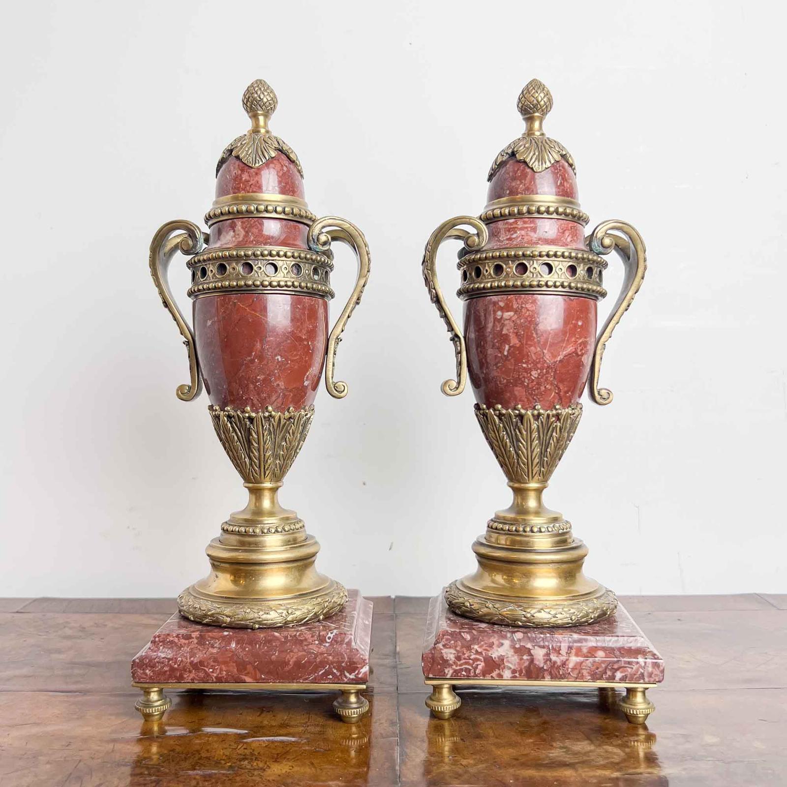 Pair of French Rouge Marble & Gilt Bronze Cassolettes (1 of 22)