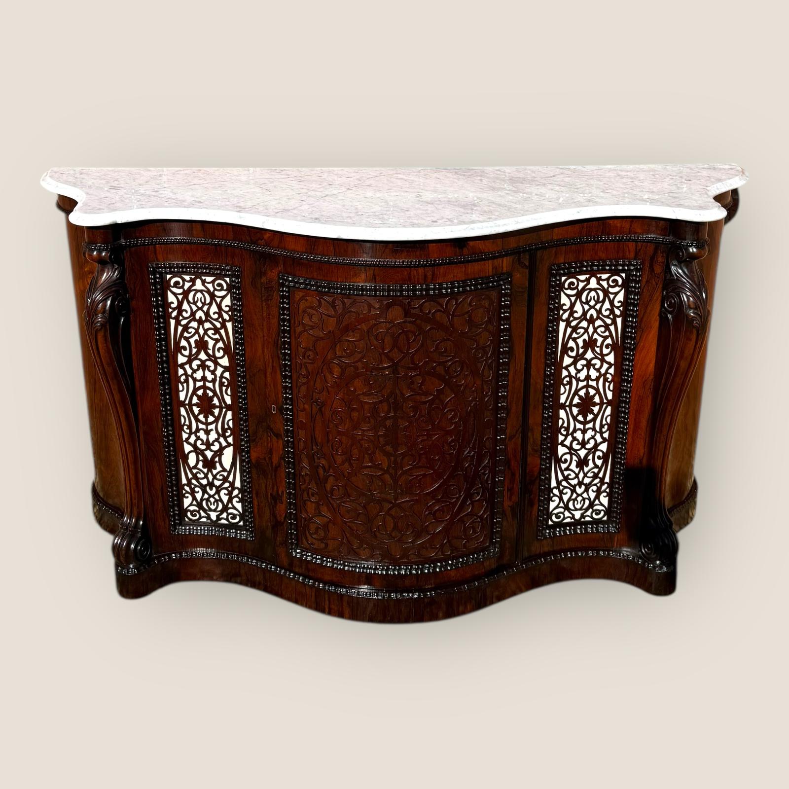 Antique Victorian Gillows Rosewood Credenza Sideboard – Serpentine Marble Top (1 of 14)