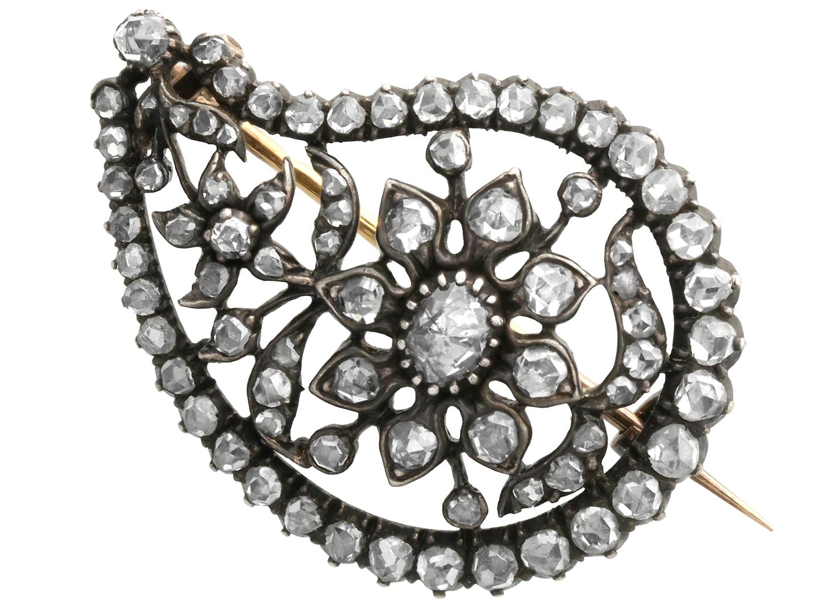Antique French 2.84ct Diamond and 9ct Yellow Gold Leaf Brooch Circa 1890 (1 of 11)