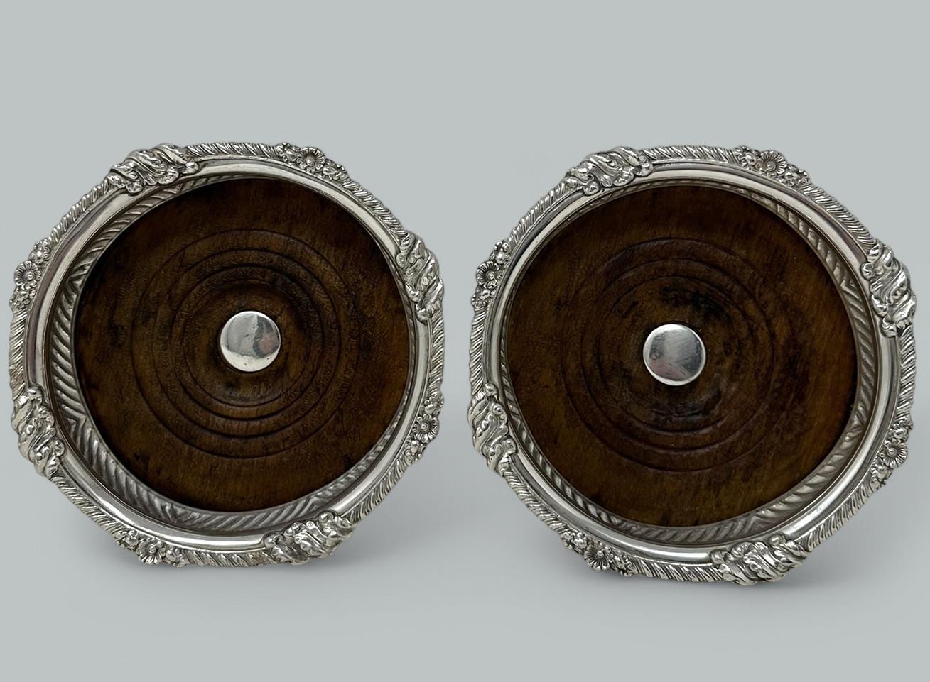 Pair English Victorian Silverplated Wine Champagne Bottle Decanter Coasters 1860 (1 of 8)