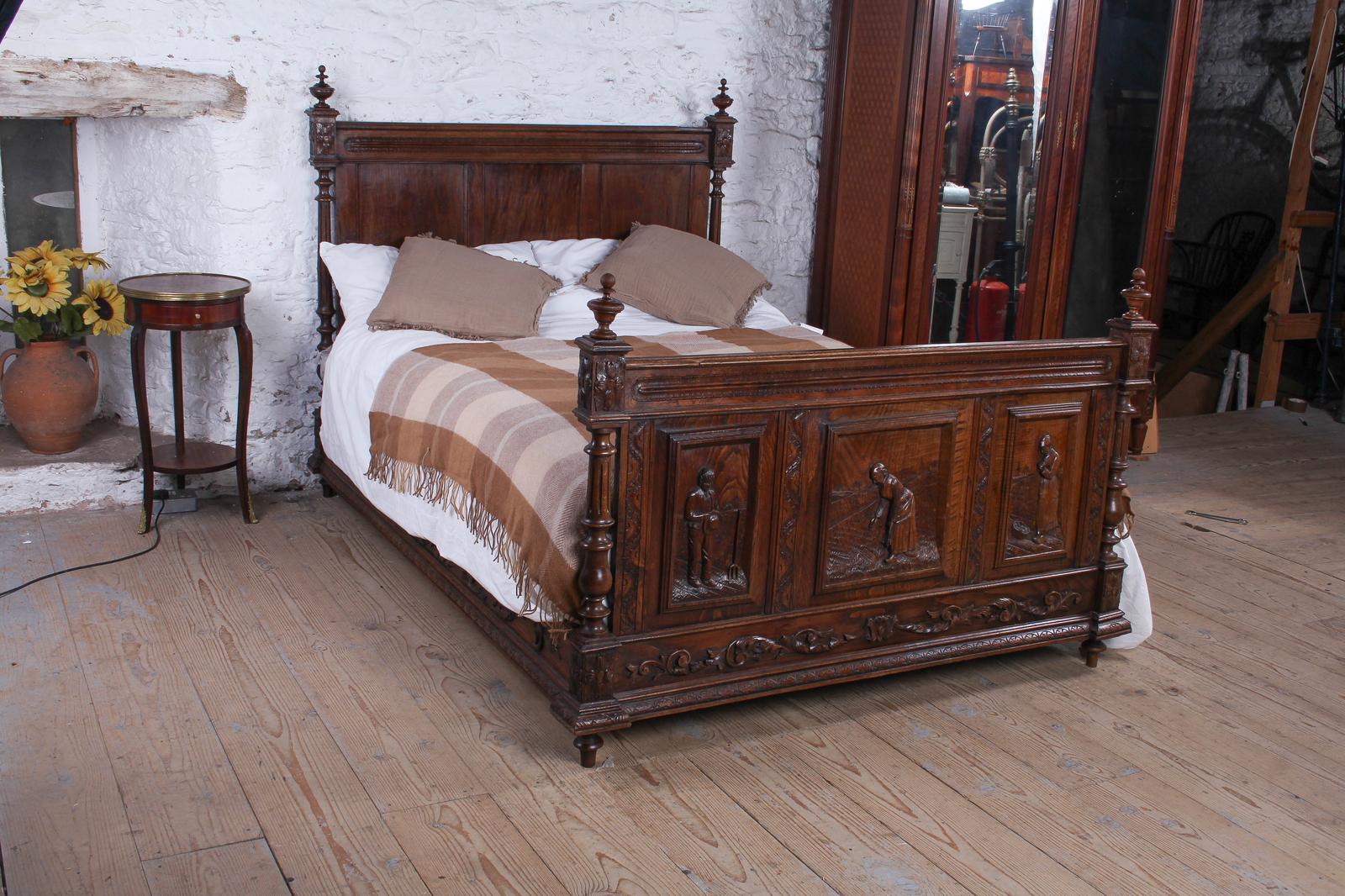 Gorgeously Carved Breton Style French Oak Double Bed (1 of 10)