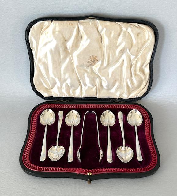 Edwardian Boxed Set of 6 Demi-Tasse Spoons and Tongs (1 of 5)