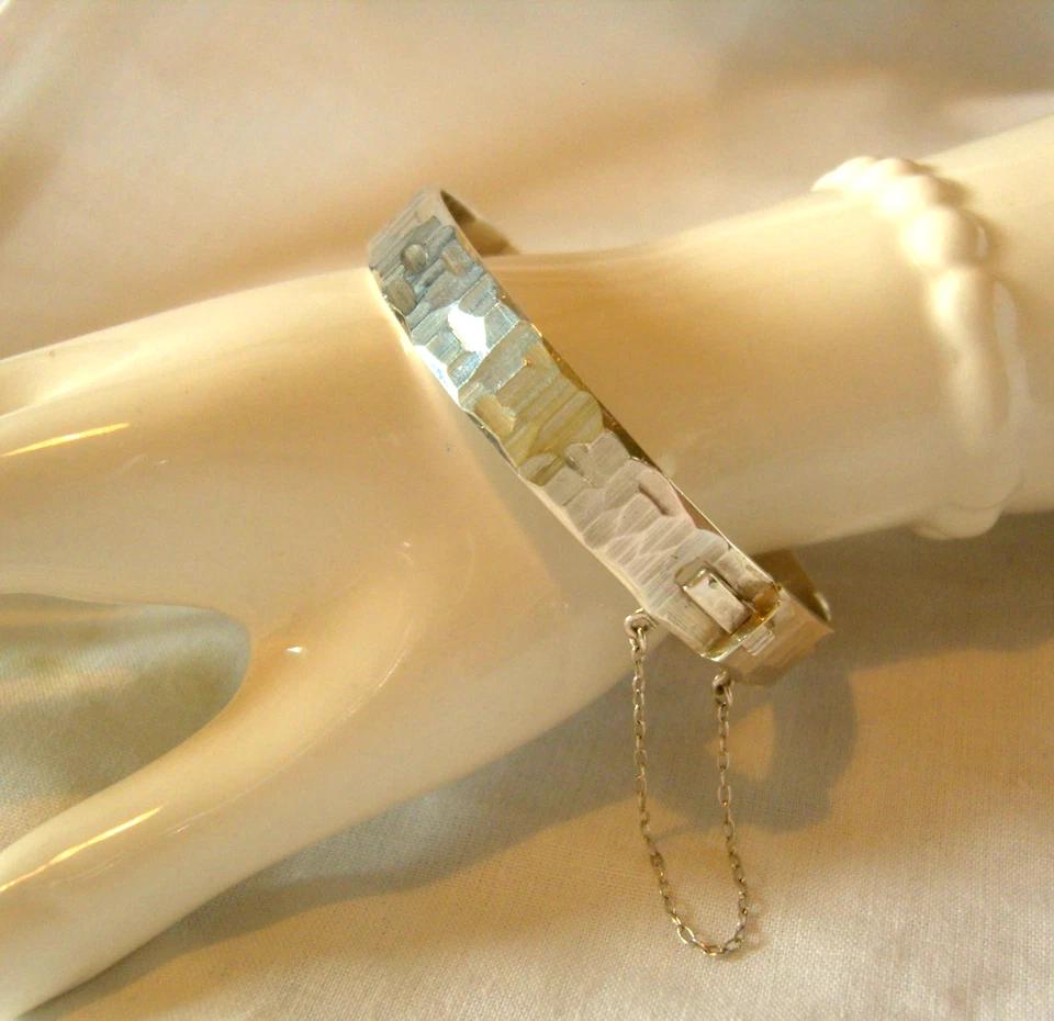 Sterling Silver Bangle Vintage 1973 Modernist Chunky Bracelet 7 1/2" Length (1 of 15)