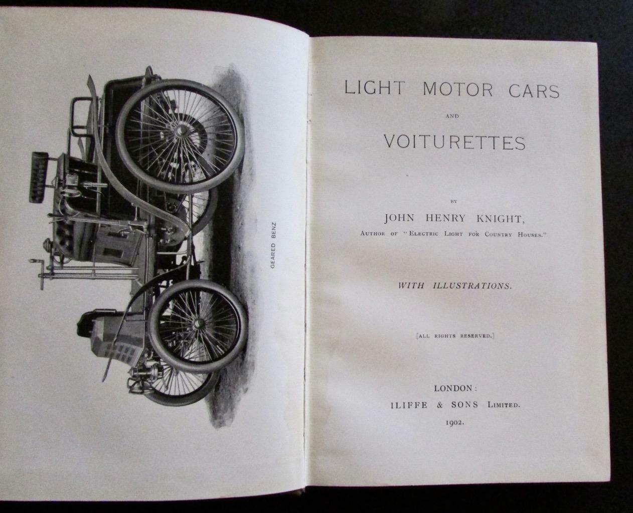 1902 Light Motor Cars & Voiturettes by John Henry Knight  Rare Early Motoring Book (1 of 4)