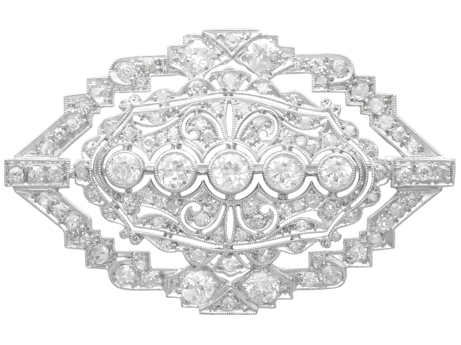 Antique 3.83ct Diamond and Platinum Art Deco Brooch Circa 1925 (1 of 15)