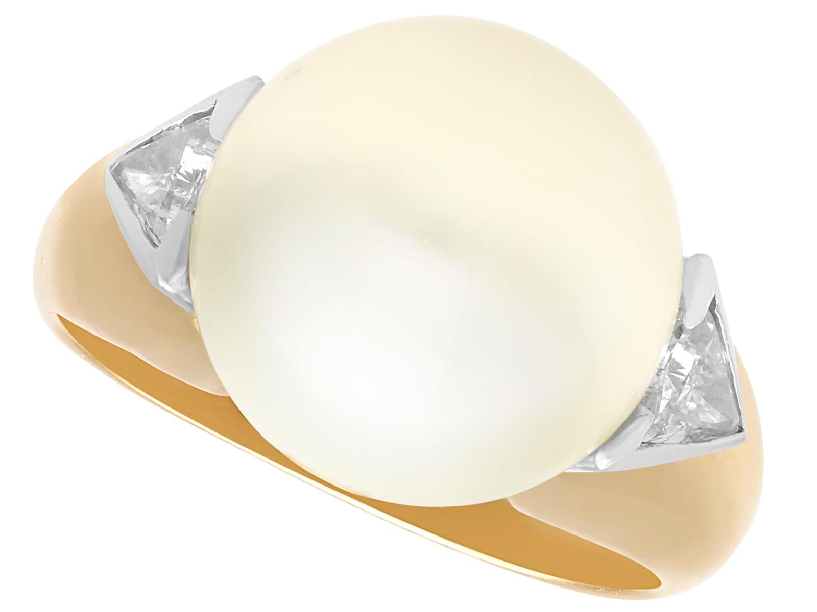 Vintage French Cultured Pearl & 0.62ct Diamond, 18k Yellow Gold Dress Ring c.1950 (1 of 15)