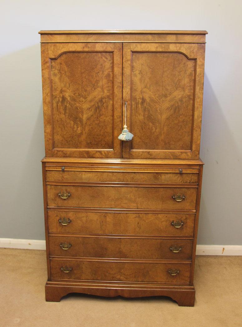 Burr Walnut Tallboy Chest Drawers, Drinks Cabinet (1 of 14)