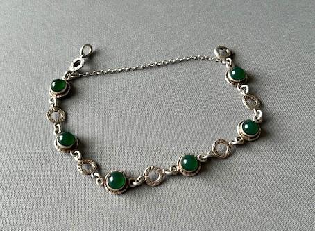 Vintage Silver & Chrysoprase Panel Link Bracelet (1 of 5)